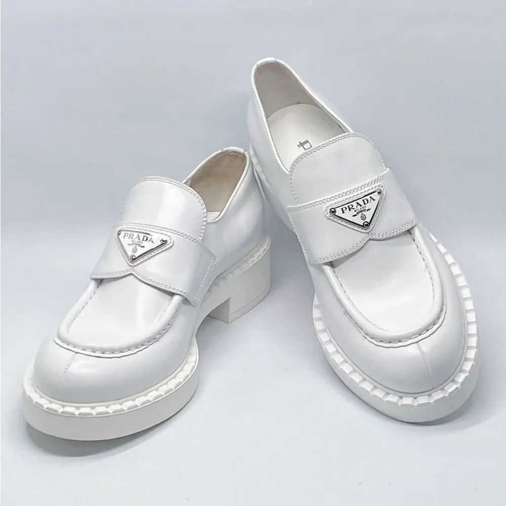 Prada Spazzolato Logo Platform Leather Loafers size 39
